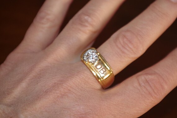 SETA Initial CZ Carved DB Band Ring: 14K Over Bra… - image 4