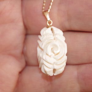 14K Vintage Handmade White Carved Flower Coral Pendent