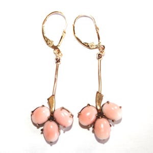 Vintage 1/20 14k Gold Filled Flower Pink Carved Elongated Coral Lever back Earrings