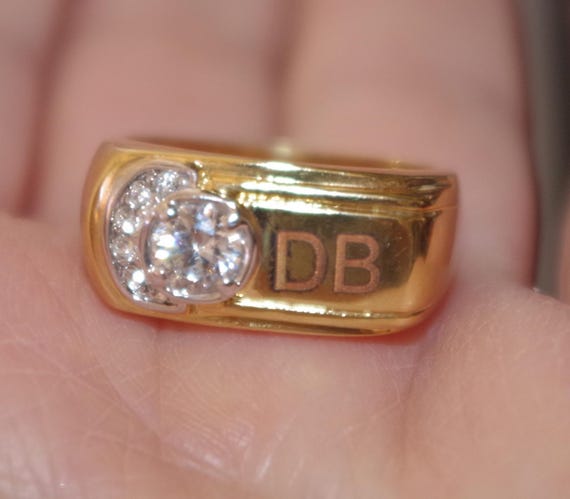SETA Initial CZ Carved DB Band Ring: 14K Over Bra… - image 1