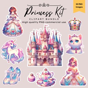 Princess Kit Clipart, Princess Illustrations, Princess PNG, Cat & Dog Clipart, Pet Clipart, Princess Clipart Bundle, Castle Clipart