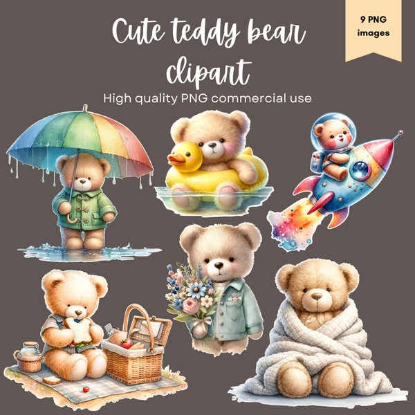 Cute teddy bear Clipart, Teddybear Illustrations, Teddy bear PNG, Stuffed Animal, Plushy Clipart, Softtoy Clipart Bundle, Teddy clip art