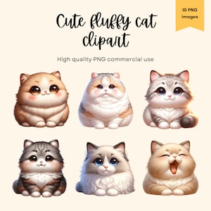 Cute fluffy Cat Clipart, Cat Illustrations, Cat PNG, Transparent Background, Pet Clipart, Animal Clipart Bundle, Kitten Clip art