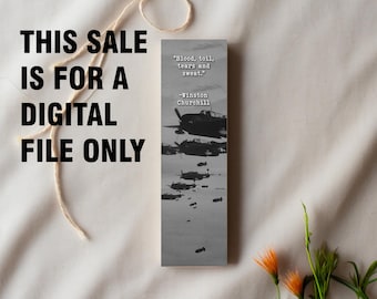 WW2 bookmark, Printable bookmark, Bookmark png, WW2 D-Day, Winston Churchill, Fighter Bomber, digital  PNG only