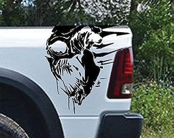 2PcsPair Skull Sticker Decals for Trunk Pickup Grunge 2 Side Truck Vinyl Graphic Decal Bed Tailgate