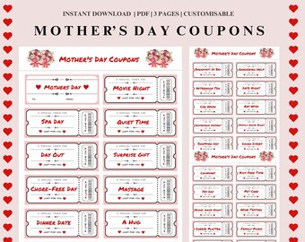 Mother's Day Coupon Book, Printable Mother’s Day Coupon Book, Mother's Day Gift, Gift for Mum, Customisable Coupon Book, Celebration Gift