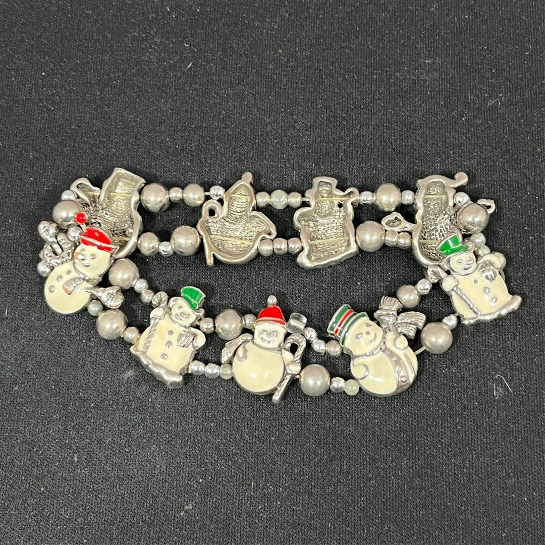 Christmas Strtech Vintage Christmas Holiday Enameled Snowmen Stretch Bracelet - Etsy