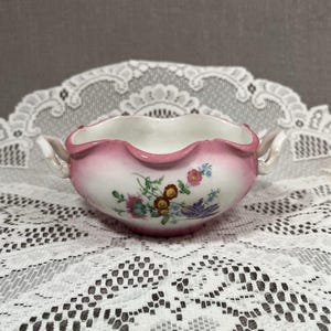 Vintage Limoges T & V France Hand Painted Pink White Bowl with Flower Design
