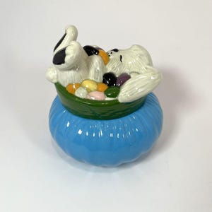 Easter Bunny Ceramic Lidded Candy Bowl Jellybean Dish 1986 Donas Molds