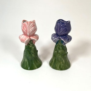 Vintage Ceramic Tulip Candle Holders Set of 2  Pink and Lavender 5 inch
