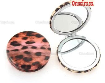 Miroir de maquillage portable pliant à motif léopard, cadeau pour elle, miroir compact, miroir de voyage, miroir léopard, miroir de poche