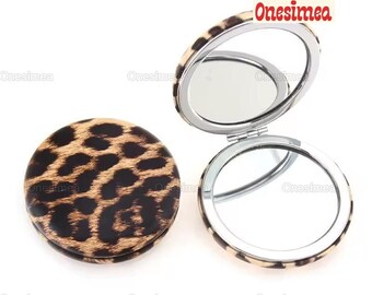 Espejo de maquillaje con patrón de leopardo, regalo para ella, espejo compacto, espejo de leopardo, regalos personalizados para ella, espejo de bolsillo, espejo para viajar