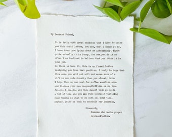 Custom Wall Art Quote Print on Cotton Paper, Hand Typed Personalized Gift, Wedding Keepsake, Romantic Poem , Literary Decor