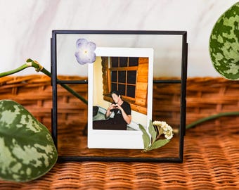 Pressed Flower Frame, Personalized Hand Typed Card, Botanical Glass Frame Art, Polaroid Style Keepsake, Handmade Nature Gift
