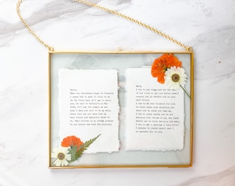 CUSTOM wedding vows Print in Brass, 8x10, chain hung, COTTON paper – Poetry or Literary Wall Art – Handmade Framed Message or Poem