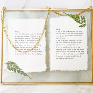 CUSTOM wedding vows Print in Brass, 8x10, chain hung, COTTON paper – Poetry or Literary Wall Art – Handmade Framed Message or Poem