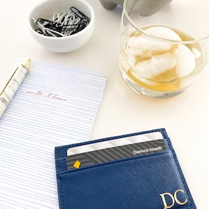 Personalised Leather Cardholder. Unisex wallet. Monogram your initals. Emboss custom made. Navy Card holder