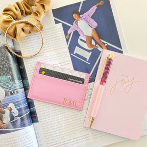 Personalised Leather Cardholder. Unisex wallet. Monogram your initals. Emboss custom made. Pink Card holder