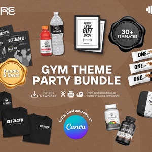 Gym Party Template Bundle – Fitness Birthday, Favor Labels (Digital Download)