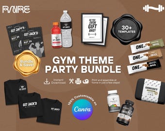 Gym Party Template Bundle – Fitness Birthday, Favor Labels (Digital Download)