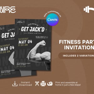 Gym Theme Birthday Invitation – Fitness Party (Digital Download)