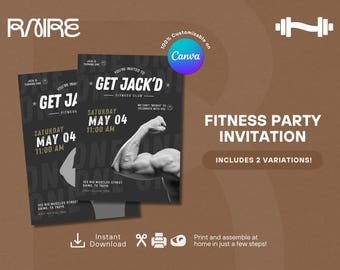 Gym Theme Birthday Invitation – Fitness Party (Digital Download)