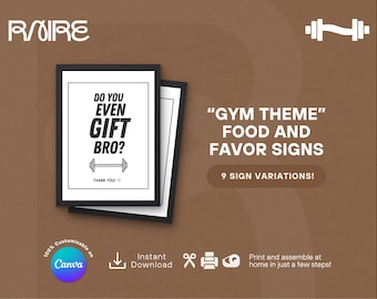 Gym Theme Food & Favor Sign Templates – Printable Birthday Party (Digital Download)