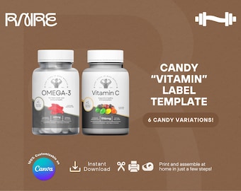 Gym Birthday Candy Label Template – Vitamin Bottle Favor (Digital Download)