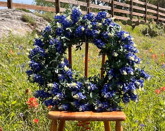 Bluebonnet Wreath: Realistic Faux Floral, Texas Home Decor
