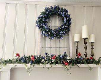 Blue Bonnet Indian Paintbrush Patriotic Summer Mantel Decor Garland Table Runner Mothers Day Gift
