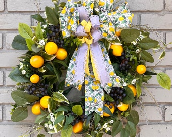 lemon wreath Cottage wreath blueberry wreath for front door home decor lavender accents. Gift for Christmas, housewarming gift, host gift