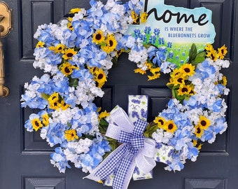 Front door wreath spring home decor Texas wall decor host gift year round spring wreath blue wreath wildflowers home decor Mother’s Day gift