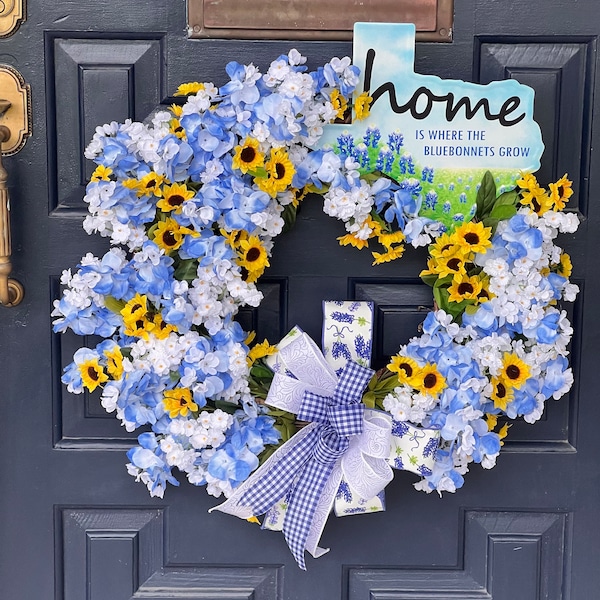 Home is Where The Bluebonnets grow Spring or everyday wreath for front door or home decor a perfect gift for yourself or any bluebonnet love