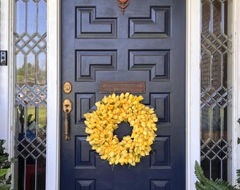 Yellow Floral Spring Wreath, Front Door Decor