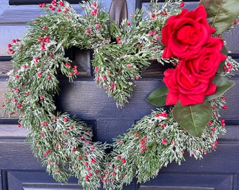 Valentines or winter heart shape wreath for porch wall door or office decor neutral enough to bring cheer from New Years to Spring gift item