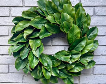 Magnolia Leaf Wreath, Faux Greenery Grapevine Wreath, 25 Inch