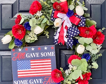 all season Americana  round grapevine wreath for your front door or home decor.