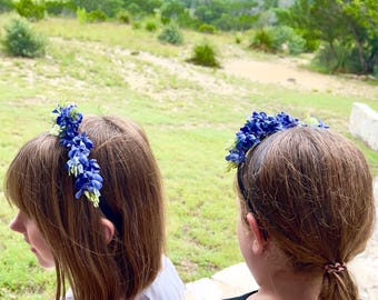 Bluebonnet headband Flower Crown: Texas Wildflower Headband, Floral Halo