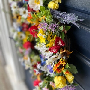 All season round grapevine wreath featuring multiple colors of Texas wildflowers including bluebonnets and Indian paintbrush perfect gift image 6