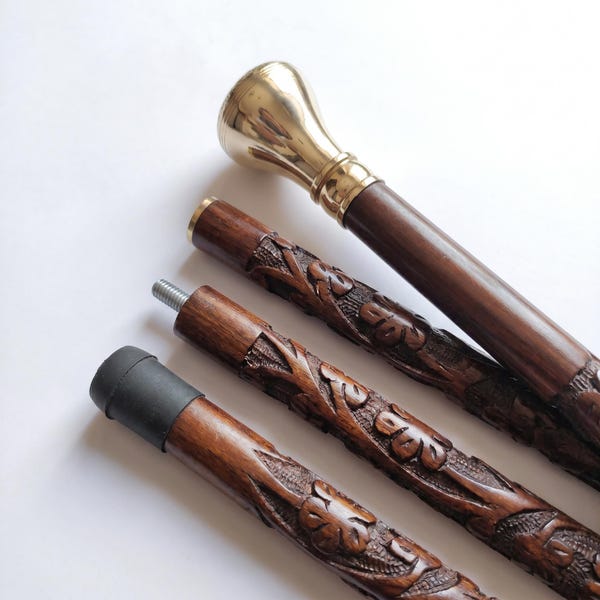 Handmade Carved Wooden Walking Stick and Staff | Brass Knob | Custom Size & Engraving | Gift for Men Women Senior | Upto 66 inches