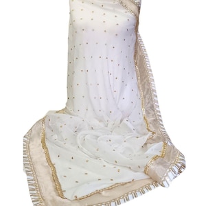 Fancy White/Gold Chiffon Pakistani Designer Dupatta