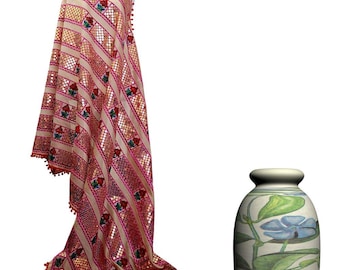 Indian Raw Silk Fancy Dupatta with Multi-Color Embroidery and Golden Sequin Work