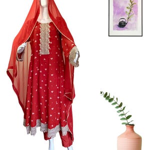 Asian Pakistani Indian Party Wear Dresses - Chiffon Panelled/Anarkali Party Wear Frock Dress- Stitched 3PC