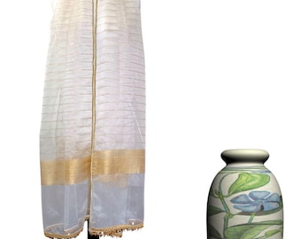 White Tissue Organza Dupatta: Golden Zari Border, Sequin Lace