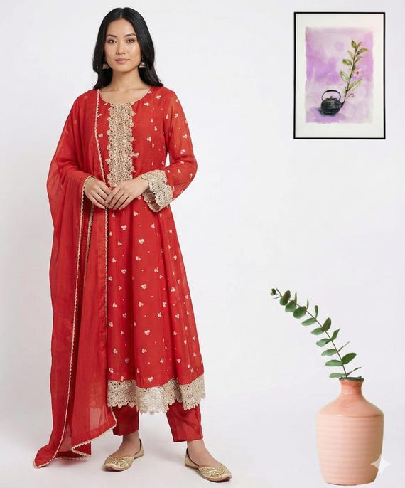 red chiffon anarkali dress Order now Red Dori Embroidery Chiffon Anarkali Dresses Dupatta