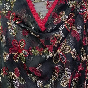 Asian Pakistani Indian Black Chiffon Dupatta - Elegant Multi-Color Hand Embroidered Dupatta