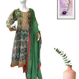 Asian Pakistani Indian Party Wear Dresses - Chiffon Printed Panelled/Anarkali Party Wear Frock Dress- Stitched 3PC