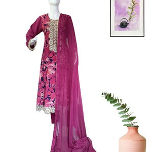 Asian Pakistani Indian Party Wear Dresses - Chiffon Printed Panelled/Anarkali Party Wear Frock Dress- Stitched 3PC