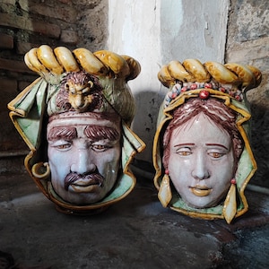 Moor&#39;s heads ceramic vases from Caltagirone.