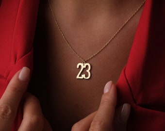 14K Gold Custom Number Necklace, Personalized Lucky Number Necklace, Gold Number Pendant, Handmade Women Jewelry, Mothers Day Gifts For Mom